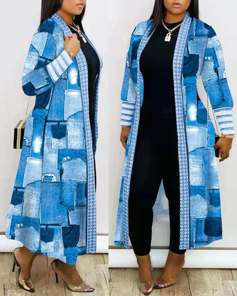 Fashionable printed long-sleeved patchwork coat AY2617