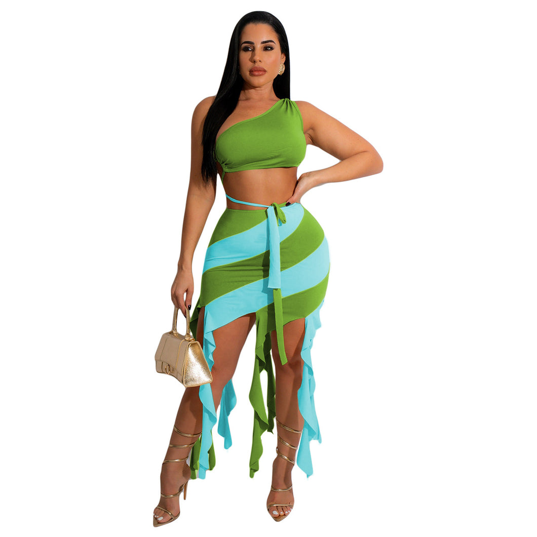 Color contrast tassel sexy two-piece set AY2688