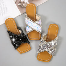 Load image into Gallery viewer, Sequin cross flat slippers
