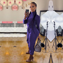 Load image into Gallery viewer, Solid color high collar casual two-piece suit（AY1422）
