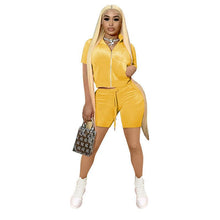 Load image into Gallery viewer, Fashion Velvet Short Sleeve Shorts Two Sets（AY1815）
