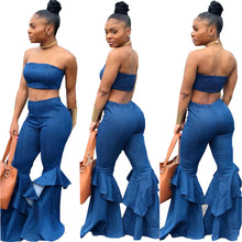Load image into Gallery viewer, Denim tube top flared pants set（AY2219）
