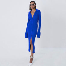 Load image into Gallery viewer, V-neck Flare Sleeve Long Knitted Dress（AY2501）
