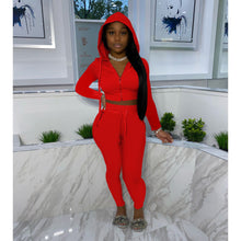 Load image into Gallery viewer, Autumn new solid color hooded zipper leisure two-piece suit（AY1249)
