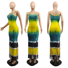 Load image into Gallery viewer, Fashion tie dyed printed tassel suspender dress AY1897
