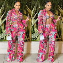Load image into Gallery viewer, Sexy mesh perspective printed long sleeve three piece set AY2172
