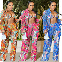 Load image into Gallery viewer, Sexy mesh perspective printed long sleeve three piece set AY2172
