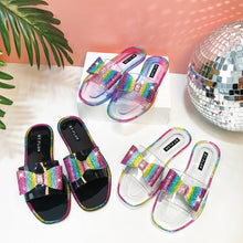Load image into Gallery viewer, Fashion rhinestone colorful bow crystal flat slippers（ HPSD223）
