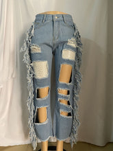 Load image into Gallery viewer, Fringed hot diamond jeans(AY1419)
