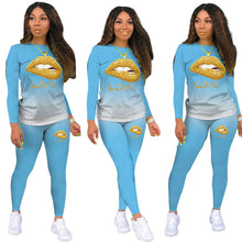 Load image into Gallery viewer, Gradient color female lip printing suit

