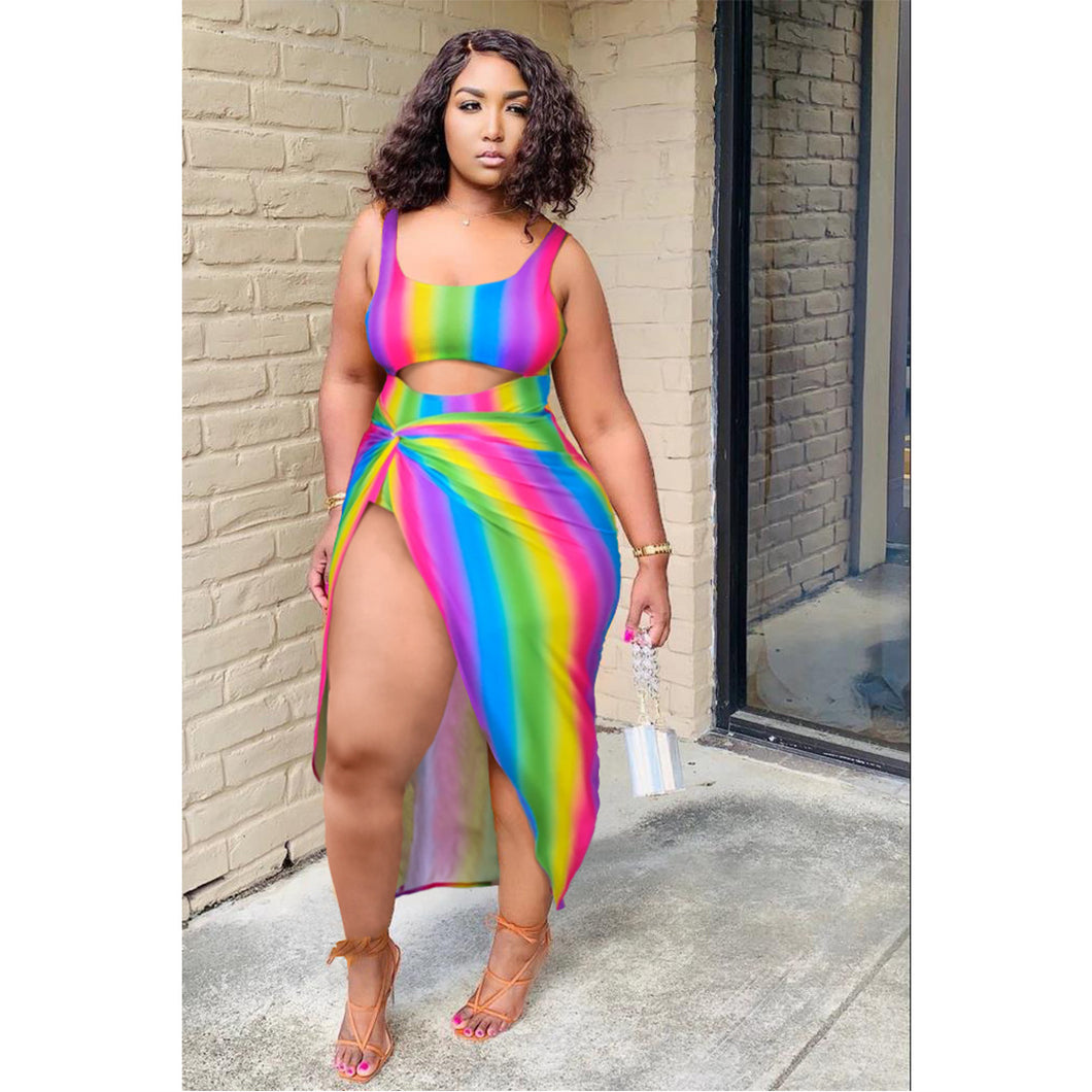 Rainbow Stripe bathing dress AY2064