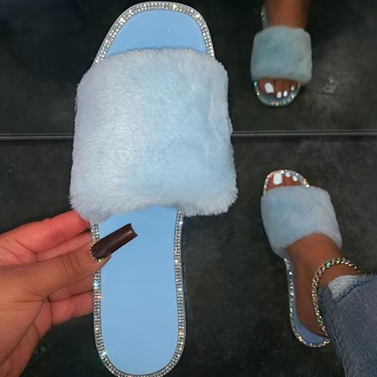 New style square head rhinestone slippers