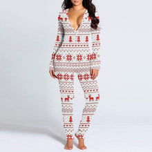 Load image into Gallery viewer, New women&#39;s romper printed Christmas button long sleeve nightgown AY2577
