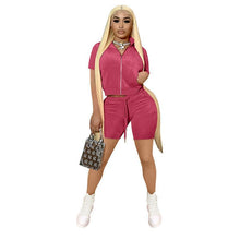 Load image into Gallery viewer, Fashion Velvet Short Sleeve Shorts Two Sets（AY1815）
