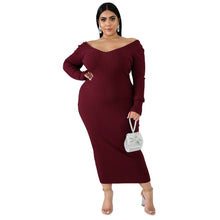 Load image into Gallery viewer, Plus Long Sleeve Ribbed Pit Dress（AY2369）
