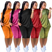 Load image into Gallery viewer, Fashion One Shoulder Breasted Loose Short Sleeve Shorts Suit（AY1822）
