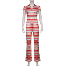 Load image into Gallery viewer, Sexy Polo Neck Striped Cropped T-Shirt Pants Set（AY2271）
