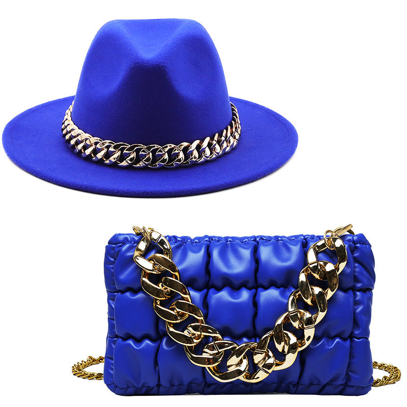 Fashion chain jazz hat chain bag two piece set（4099）