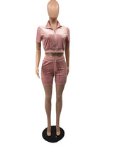 Load image into Gallery viewer, Fashion Velvet Short Sleeve Shorts Two Sets（AY1815）
