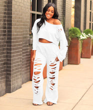 Load image into Gallery viewer, Women&#39;s casual solid color ripped flared pants sweater suit
