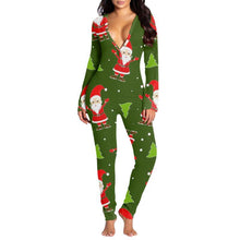 Load image into Gallery viewer, New women&#39;s romper printed Christmas button long sleeve nightgown AY2577
