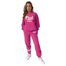 Load image into Gallery viewer, Women&#39;s printed large size round neck hoodie two-piece set AY2593
