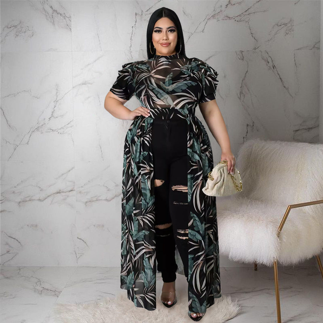Plus size colorful yarn hollow dress top（AY1843）
