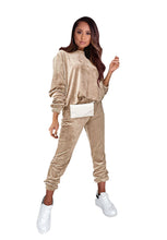 Load image into Gallery viewer, Solid color velvet round neck long sleeve trousers suit
