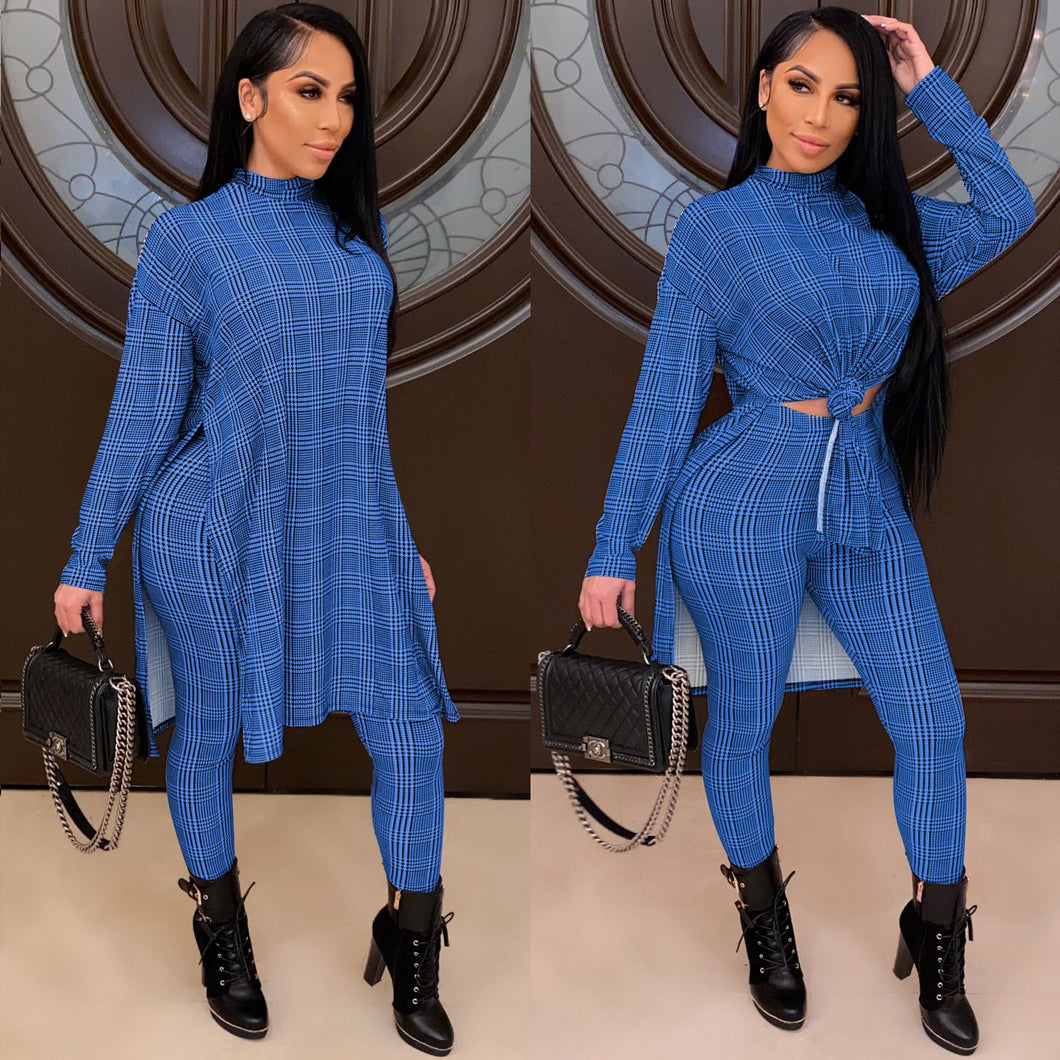 New houndstooth print high neck suit(AY1233)