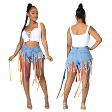 Load image into Gallery viewer, Colorful webbing fringed denim shorts AY1011
