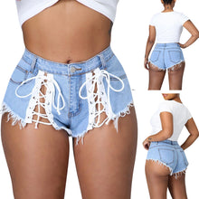 Load image into Gallery viewer, Lace up fringed denim shorts（AY2263）
