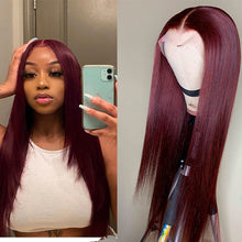 Load image into Gallery viewer, Human hair 99j Straight waveT-part Lace Frontal Wigs(AH5039）
