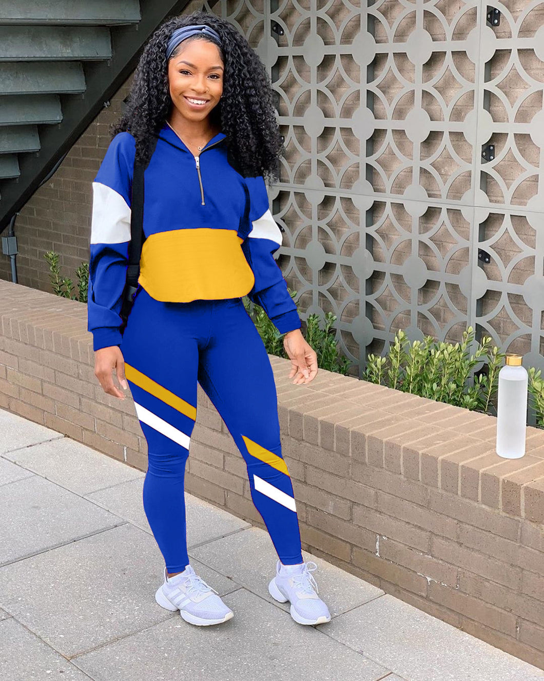 Multicolor stitching casual sports suit