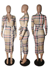 Load image into Gallery viewer, Fashion Plaid Print V Neck Dress AY1699
