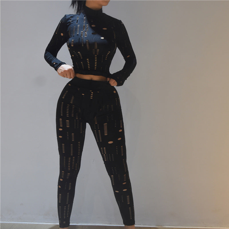 Sexy Hollow Skinny Pants Set（AY1601）
