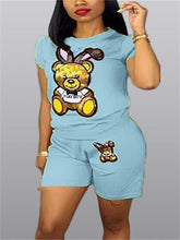 Load image into Gallery viewer, Sequined bear cartoon short sleeve suit AY1041
