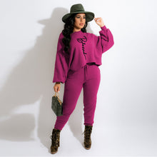 Load image into Gallery viewer, Letter puff sleeve two-piece suit（AY1602）
