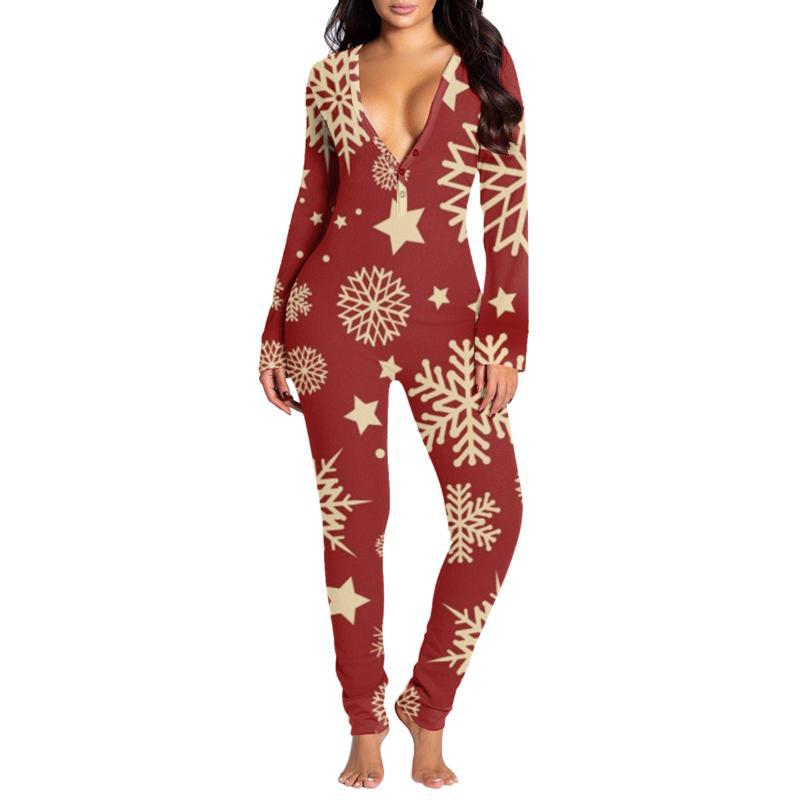 New women's romper printed Christmas button long sleeve nightgown AY2577
