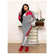 Load image into Gallery viewer, Stitching hooded casual two-piece set（AY1629）
