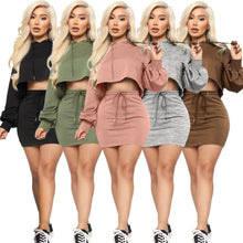 Load image into Gallery viewer, Hooded strappy solid color skirt suit AY1175
