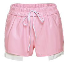 Load image into Gallery viewer, Contrast Faux Leather Lace-Up Shorts（AY2278）
