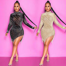 Load image into Gallery viewer, Sexy mesh rhinestone fringed dress（AY1721）
