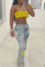 Load image into Gallery viewer, Sequin printed perforated pentagram jeans AY2754
