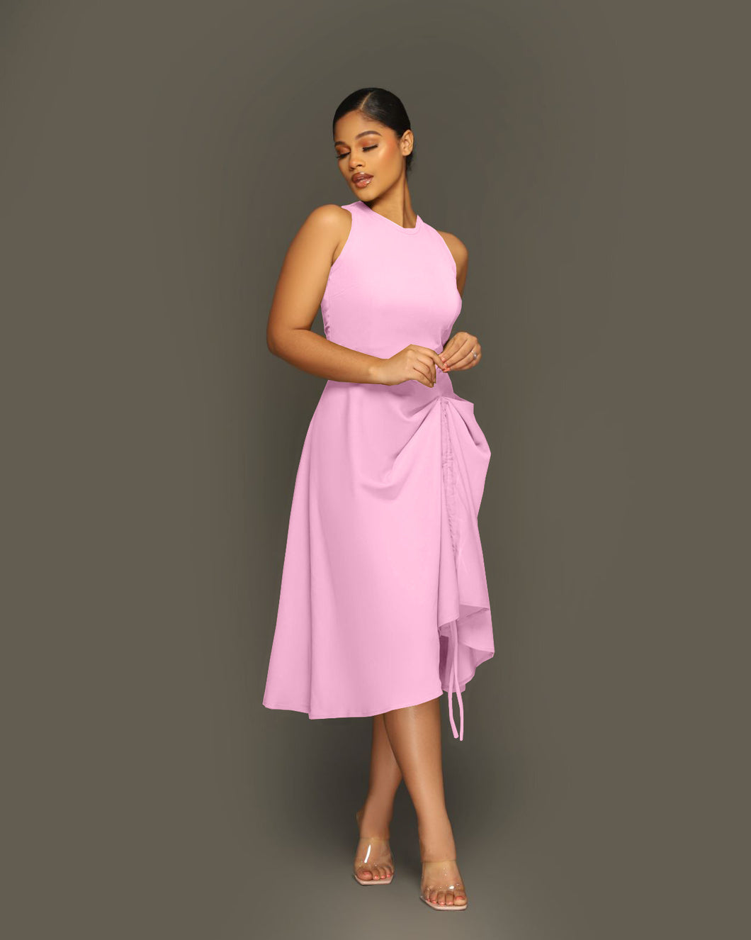 Gathered Tank Top Dress Shawl Short Jacket Set（AY2258）