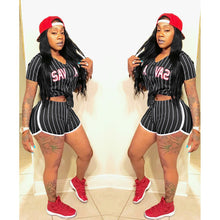Load image into Gallery viewer, Striped Letter Baseball Jersey Two Piece Set（AY1850）
