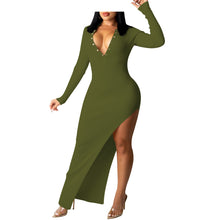 Load image into Gallery viewer, Sexy solid color V-neck split long dress（AY1432）
