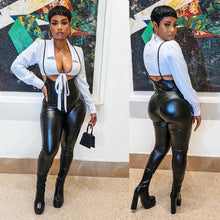 Load image into Gallery viewer, PU Sling Zipper Pants Shirt Top Two Piece Set（AY2338）

