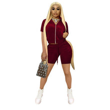 Load image into Gallery viewer, Fashion Velvet Short Sleeve Shorts Two Sets（AY1815）
