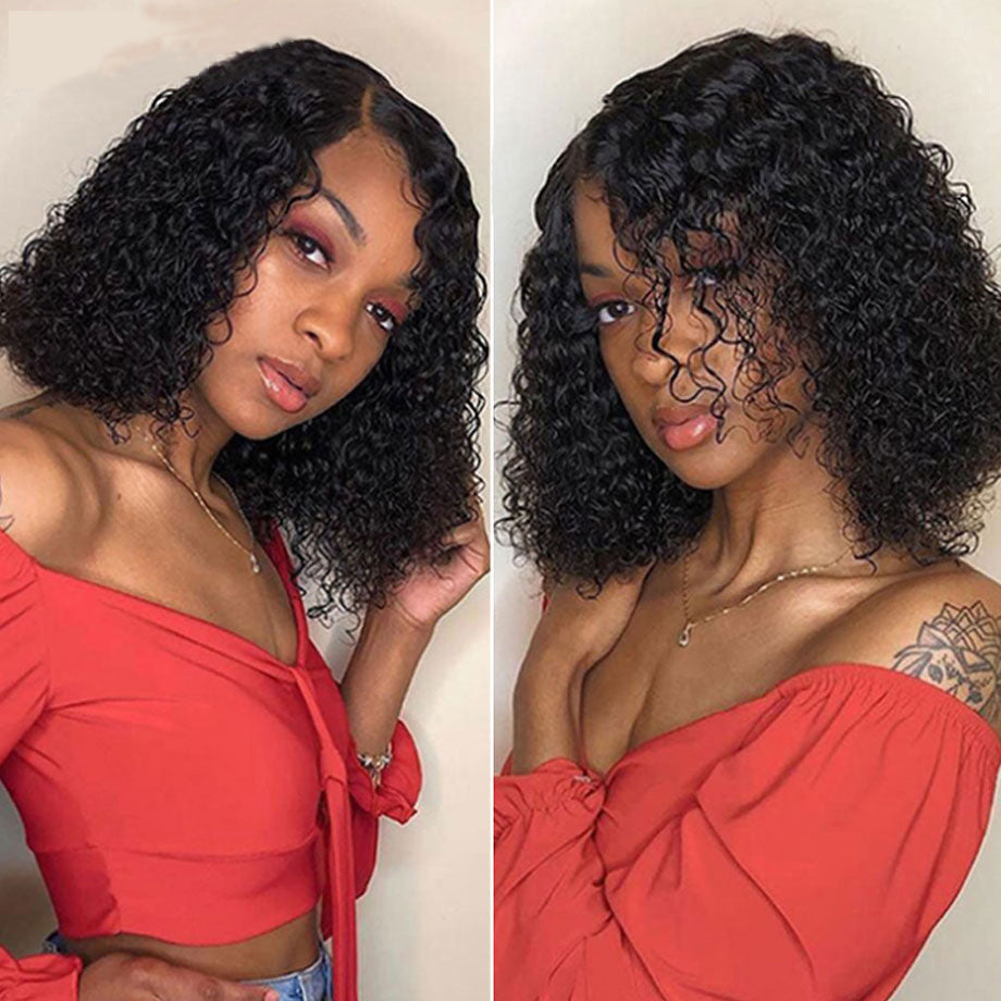Human hair T-shaped lace bob curly wave wigs（AH5029）