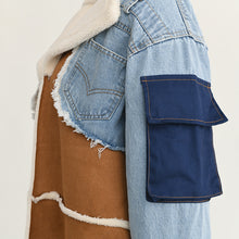 Load image into Gallery viewer, Plus cashmere denim stitching long coat（AY1490）
